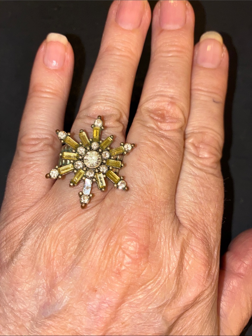Crystal Starburst Stretch Cocktail Ring - Silver-Tone Statement